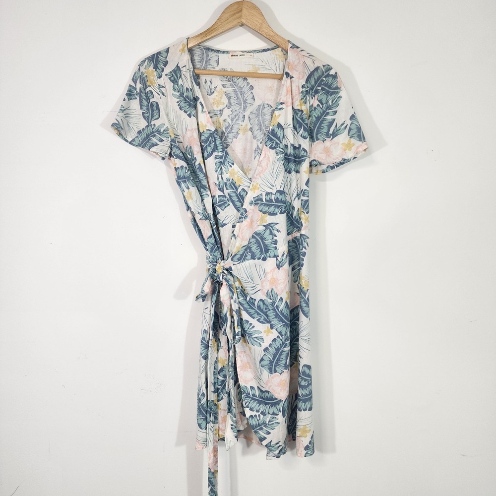 Marine Layer Linen Blend Tropical Wrap Dress Small Resort Vacation resort beach - Picture 6 of 11